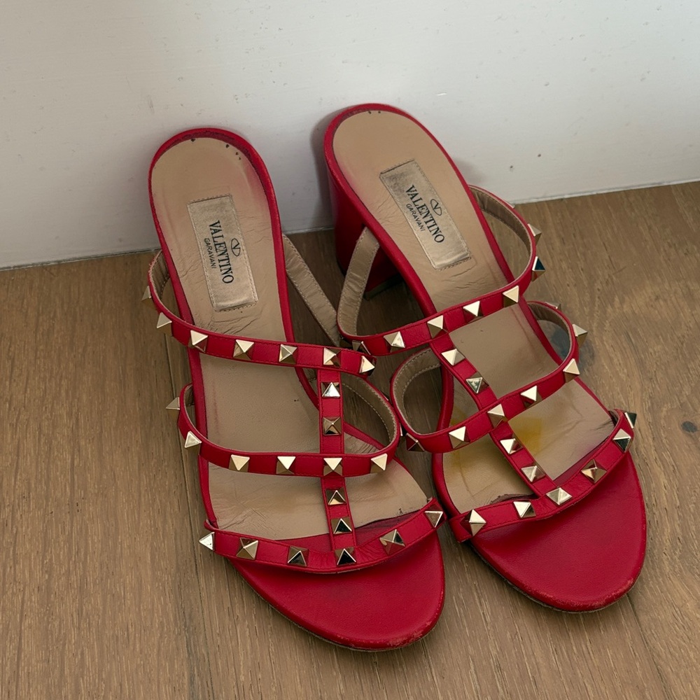 Valentino Red Studded Strap Heels